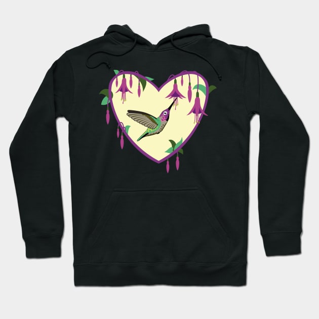 Hummingbird Fuchsia Heart Hoodie by AnimalWhimsy